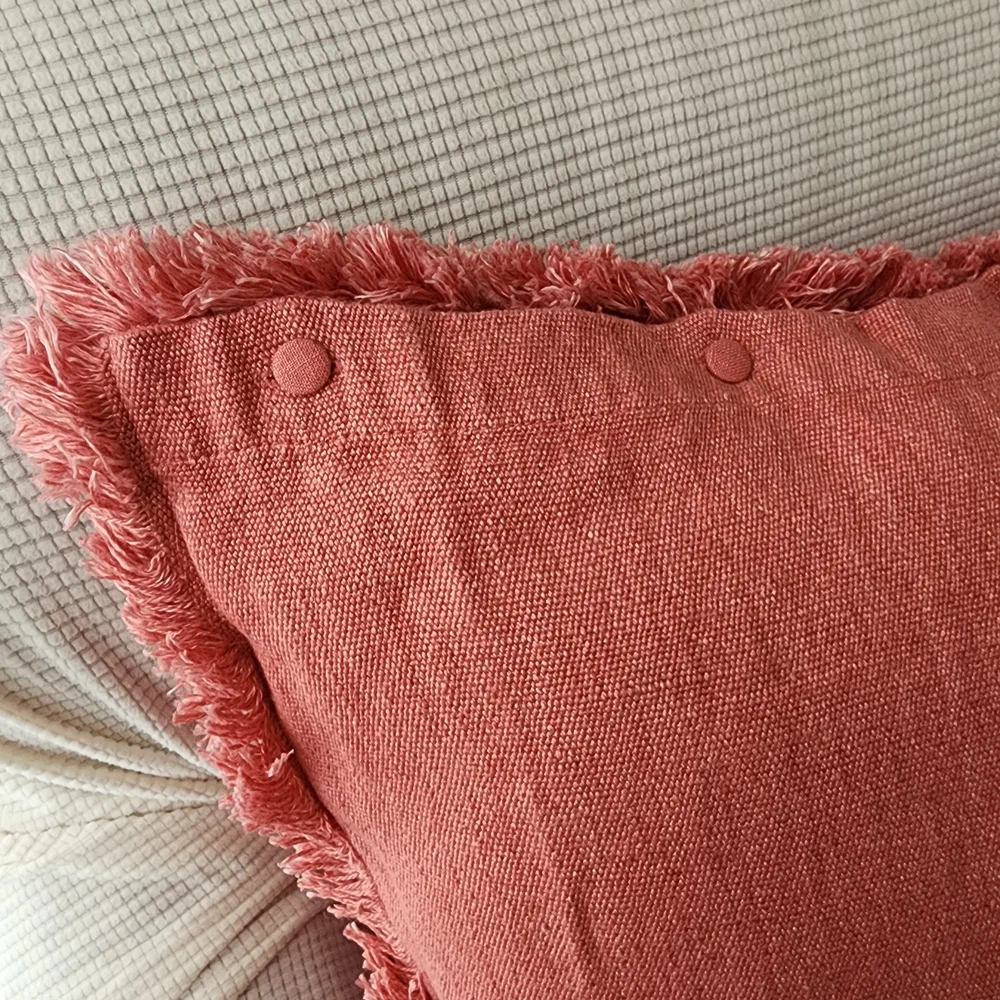 Ralph Lauren Coral Fringe Decorative Pillow with Floral Trim